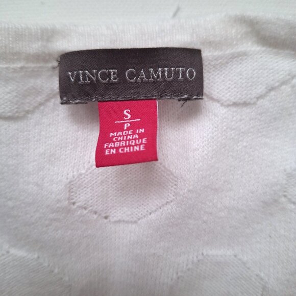 Vince Camuto White Cotton V-neck Distressed Look Sweater - Picture 6 of 7